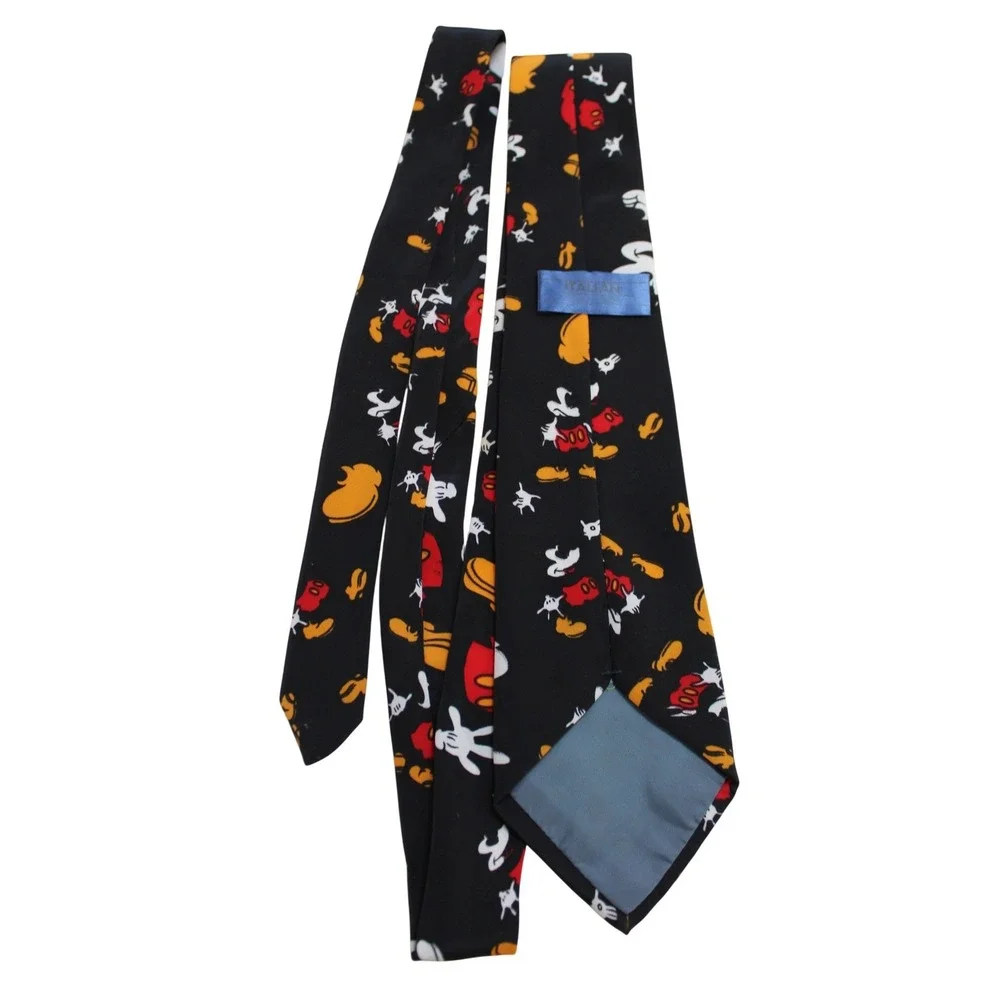 Italian‎ Pure Silk Black Necktie Mickey Mouse Icon Print Disney Vintage